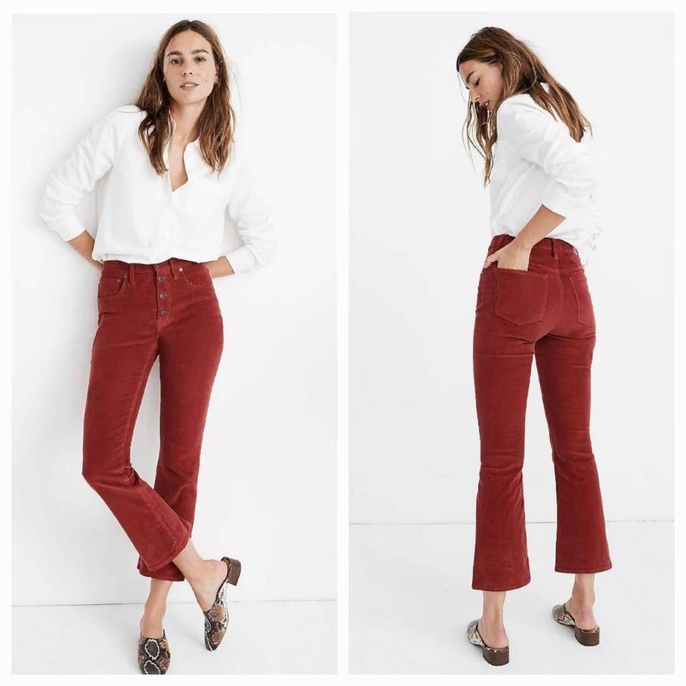 Madewell NWOT Cali Demi-Boot corduroy jeans rusty red color women’s size 27.